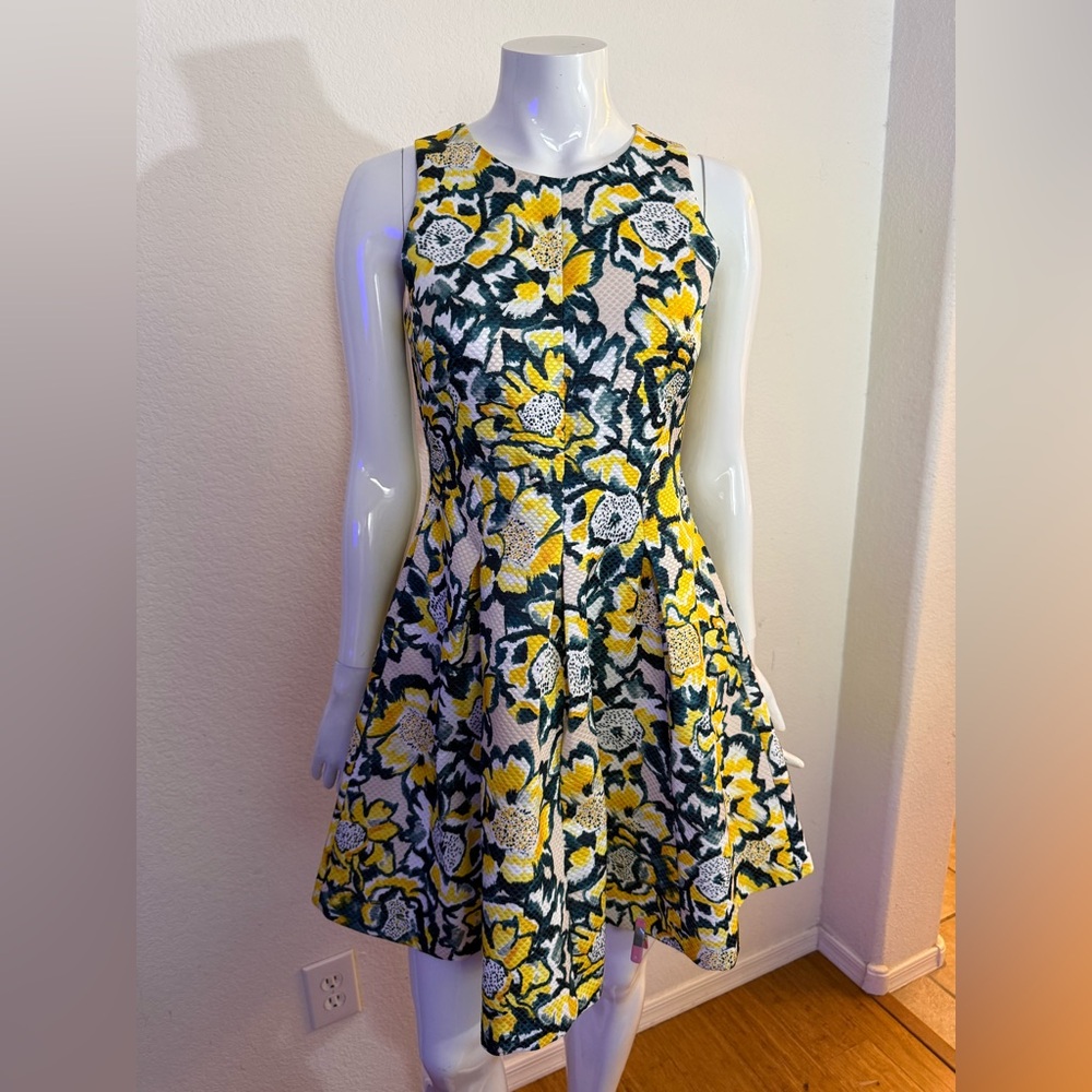 H&M Yellow Floral Fit-and-Flare Mini Dress